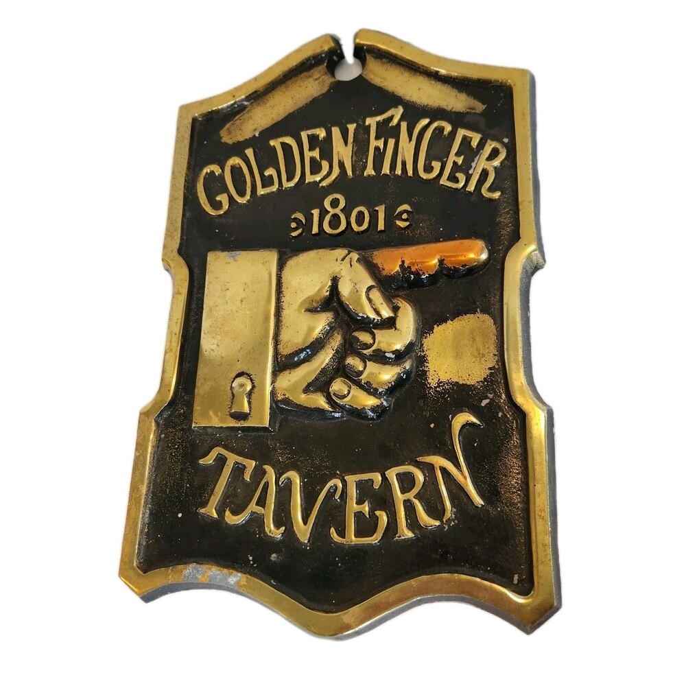 Vtg Golden Finger 1801 Tavern Cast Metal Sign Wall Decor Plaque Bar Mancave Pub